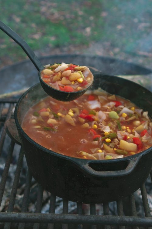 vegetable soup recipe made over campfire
